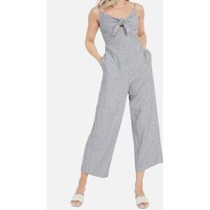 Old‎ Navy Blue Striped Smocked Cropped Linen Blend Cami Jumpsuit 4X  Vacation